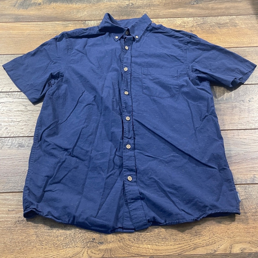 ROWM Mens Navy Blue Short Sleeve Button Down Shirt Size Medium Casual Office